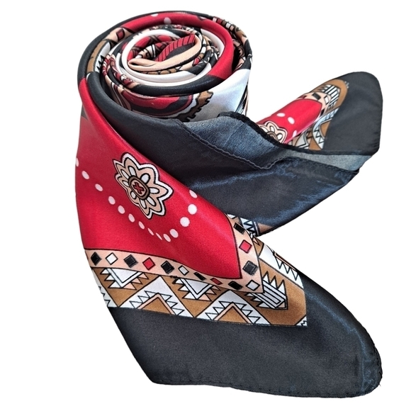 💖 Satin Oversized Square Red Paisley Floral Scarf Hair Neck Classic Accessory - Picture 10 of 17